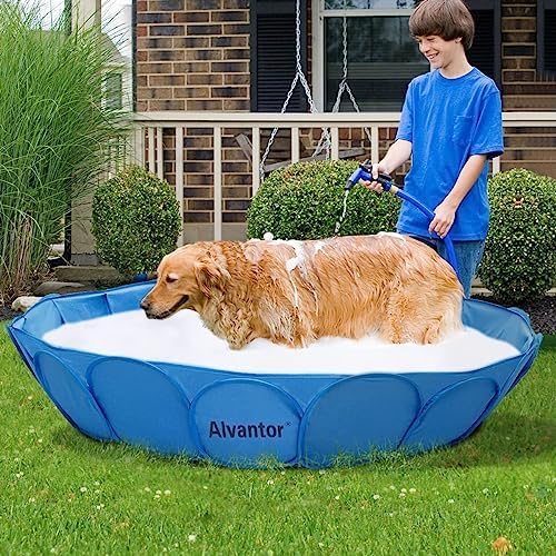 Alvantor Pet Swimming Pool Dog Bathing Tub Kiddie Pools Cat Puppy Shower Spa Foldable Portable Indoor Outdoor Pond Ball Pit 63"x12" Patent Pending