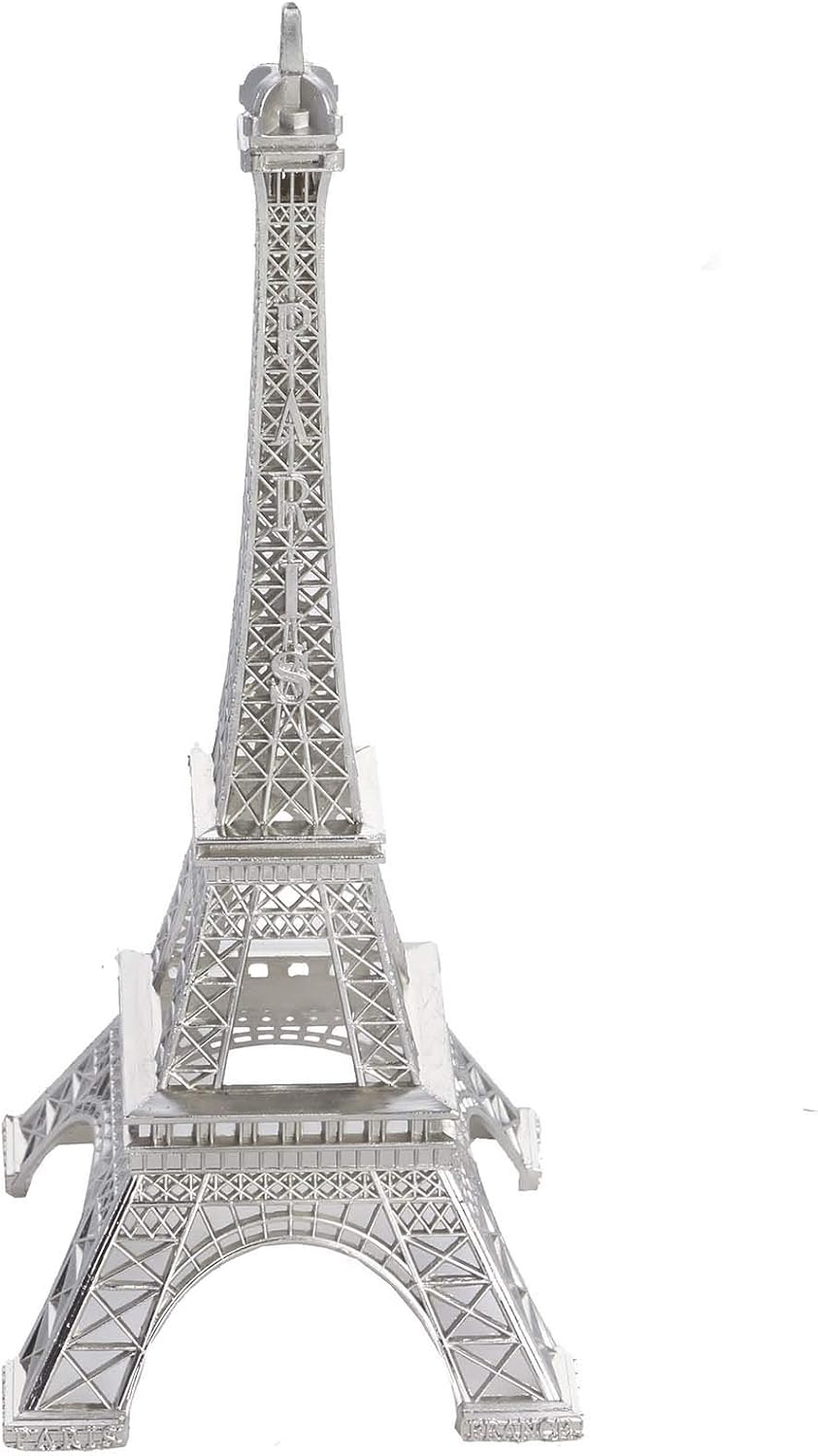 Simply Elegant 10" Metal Eiffel Tower Statue Decor Centerpiece Great for Weddings and Paris Themed Parties (Silver)