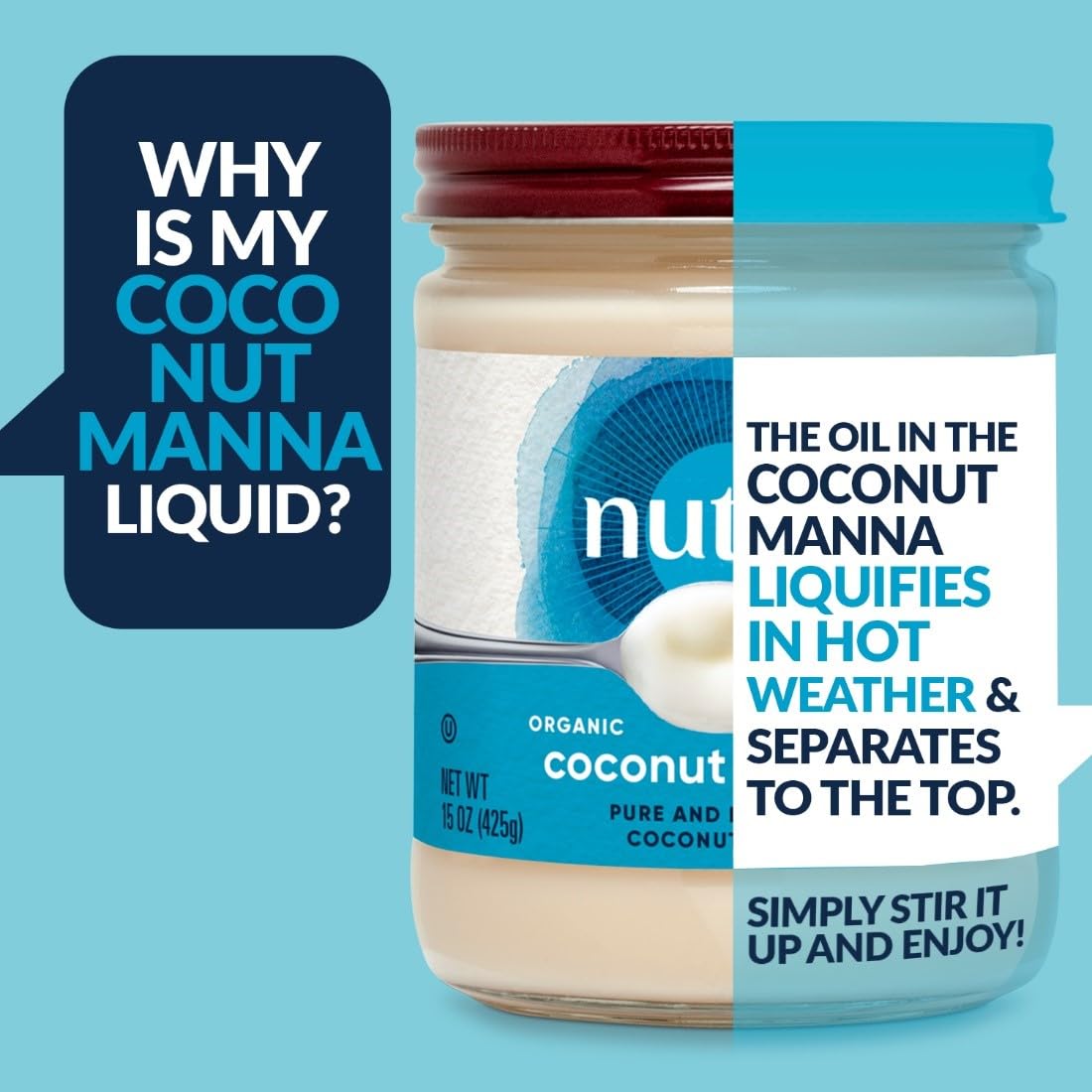 Nutiva Organic Coconut Manna Puréed Coconut Butter, 15 Oz (Pack of 2), USDA Organic, Non-GMO, Whole 30 Approved, Vegan, Gluten-Free & Keto