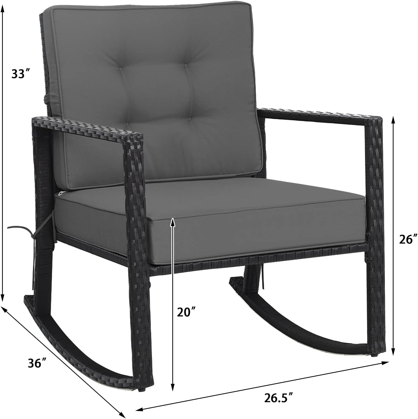 Tangkula Wicker Rocking Chair, Outdoor Glider Rattan Rocker Chair with Heavy-Duty Steel Frame
