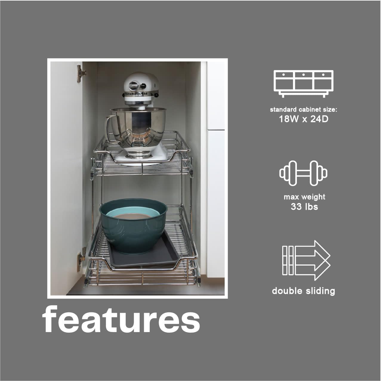 Household Essentials Glidez 2‑Tier Multipurpose Chrome‑Plated Steel Pull‑Out/Slide‑Out Under Cabinet Organizer, Chrome Finish