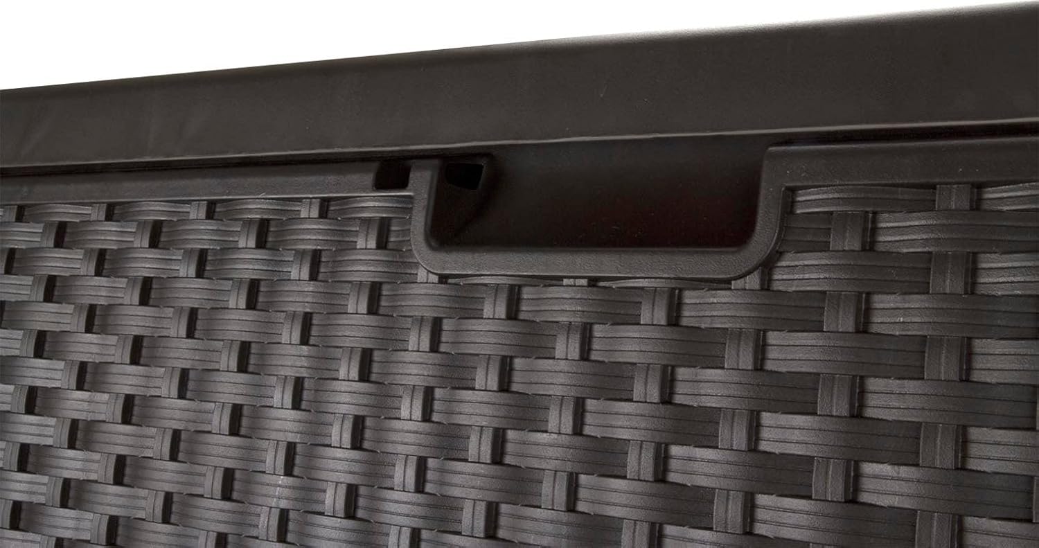 Suncast 99 Gal Wicker Resin Deck Box, Storage Chest Bin with Handles, Java