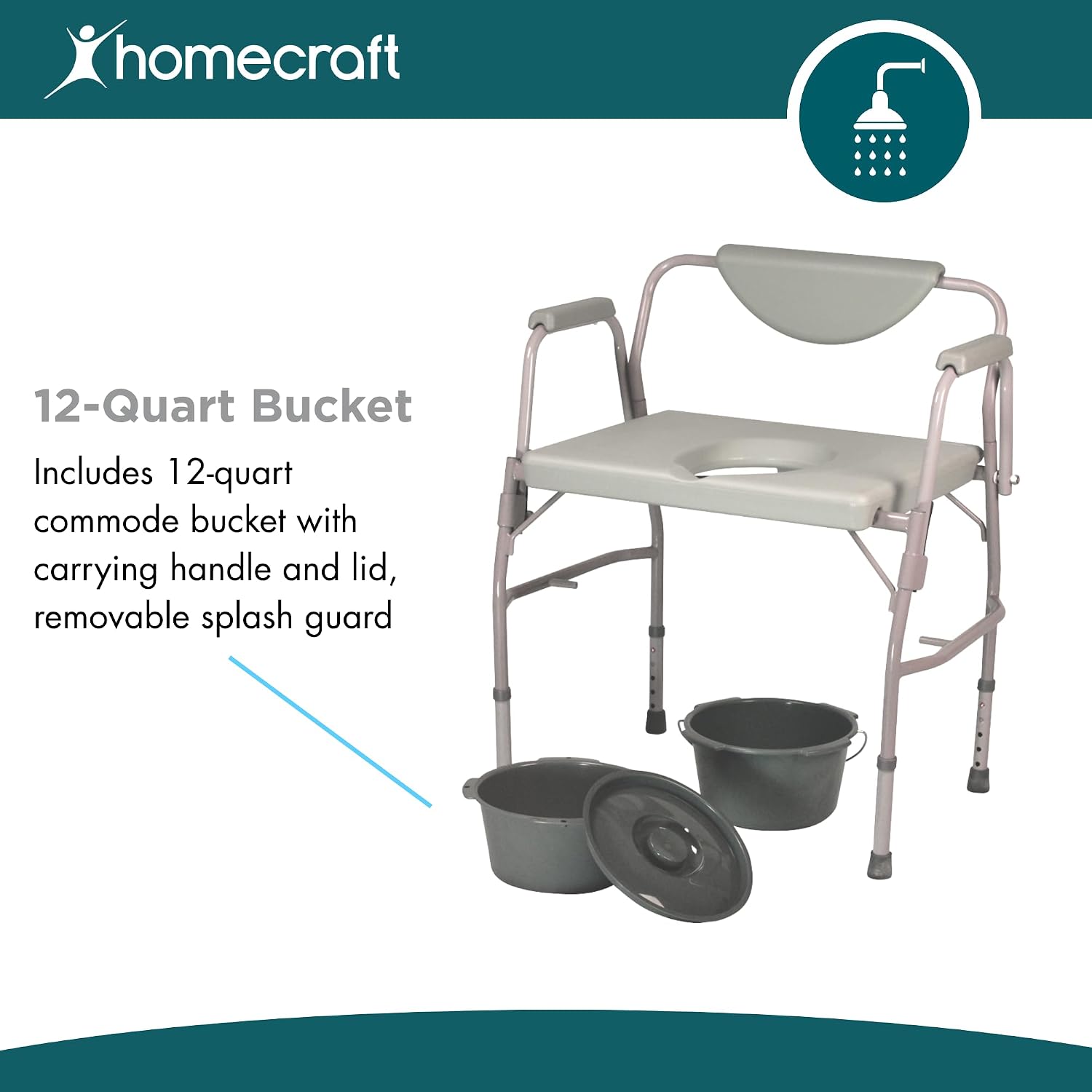 Homecraft Deluxe Bariatric Drop Arm Commode, 1000 lb Weight Capacity, Extra Wide Seat with Adjustable Height, Bedside or Over Toilet Use