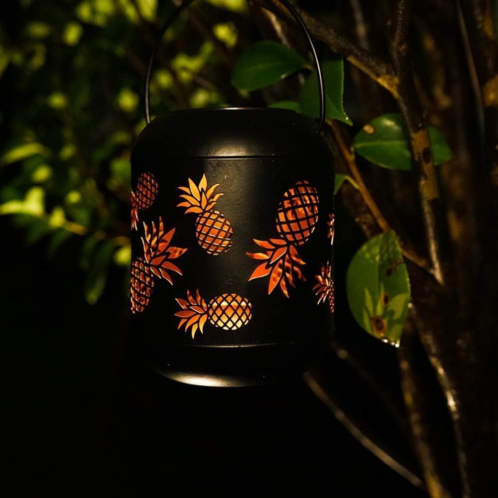 Lixada Outdoor Lighting Solar Powered LEDs Lawn Light Hollowed-Out Pineapple Design Hanging Landscape Decoration Lamp for Patio Garden Courtyard