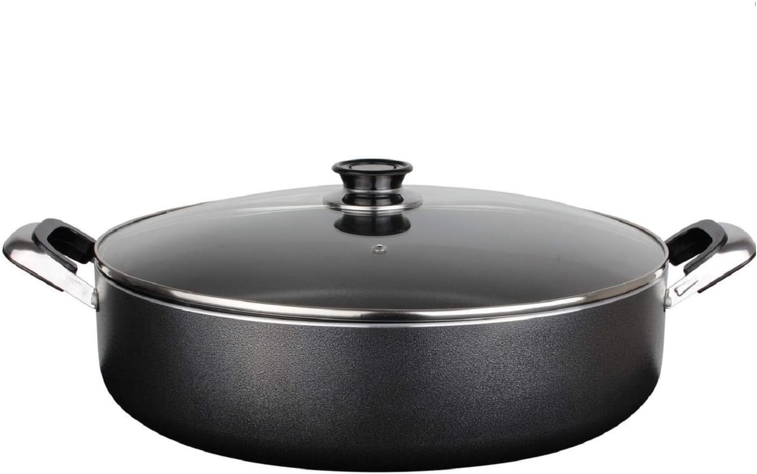 Alpine Cuisine 4 Quart Non-stick Stock Pot with Tempered Glass Lid and Carrying Handles, Multi-Purpose Cookware Aluminum Dutch Oven for Braising, Boiling, Stewing