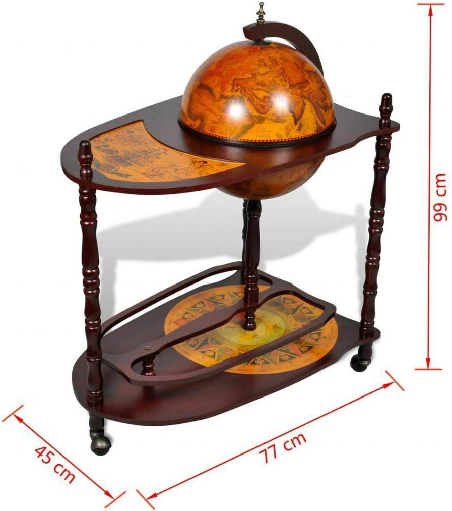 Wine Stand 39" Globe Bar Trolley Liquor Cabinet Storage Roller Cart, Brown