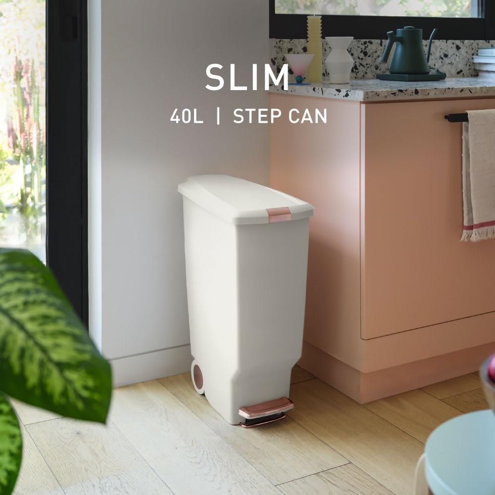 simplehuman 40 Liter / 10.6 Gallon Slim Kitchen Step Trash Can With Secure Slide Lock, Black Plastic