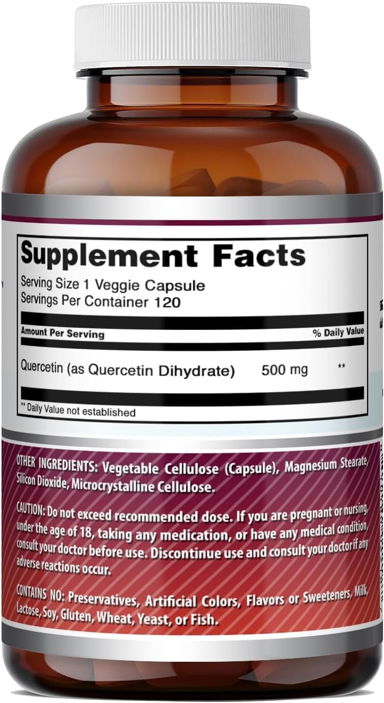 Amazing Formulas Quercetin 500mg 120 Veggie Capsules Supplement - Non-GMO - Gluten Free - Supports Overall Health & Well Being