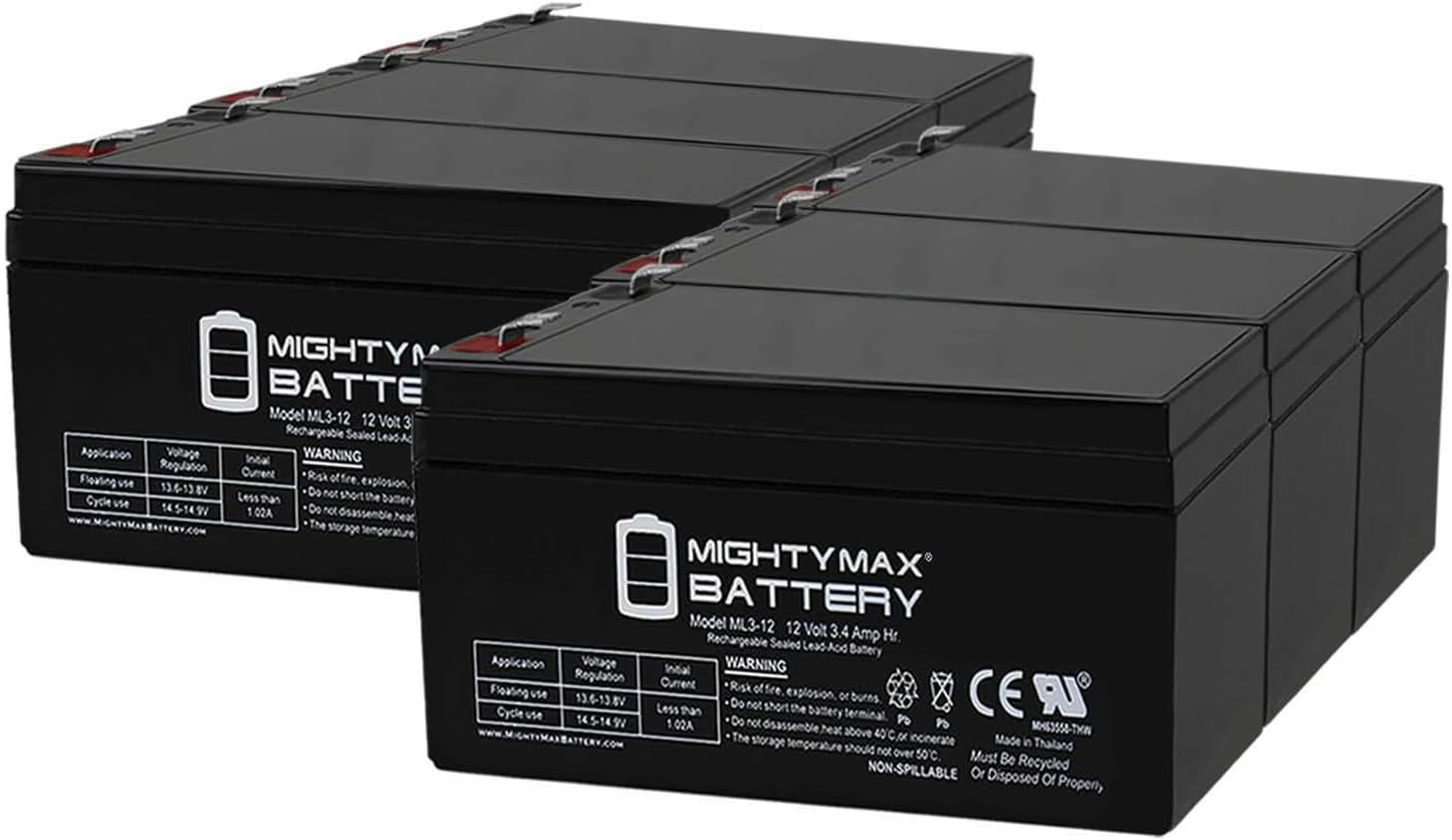 ML3-12 - 12 Volt 3 AH, F1 Terminal, Rechargeable SLA AGM Battery
