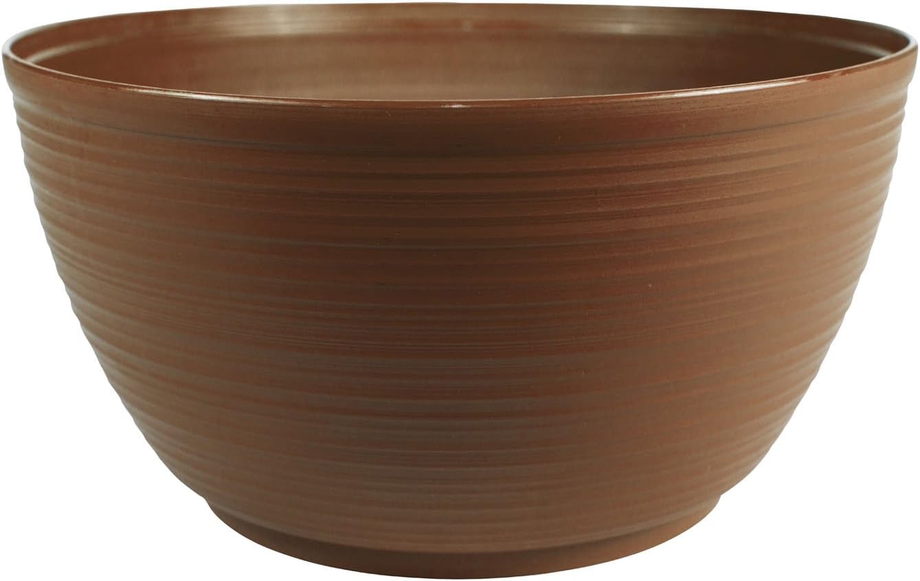 Bloem Willow 12" Plastic Plant Bowl, Deep Round Garden Pot, Peppercorn | Sealed plant bowl with knockout drainage, perfect for displaying herbs and succulents on indoor and outdoor surfaces.