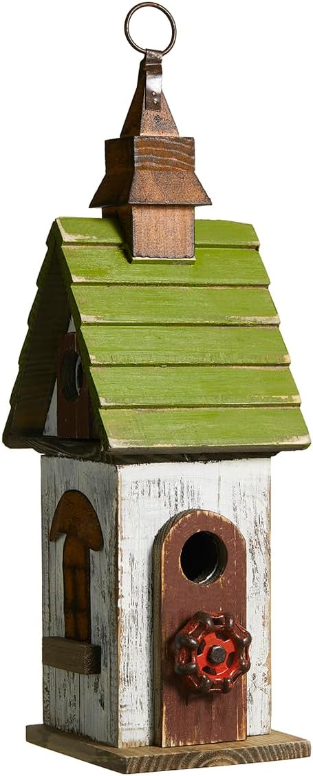Glitzhome Bird Houses for Outside,10" H Rustic Wooden Bird House Garden Distressed Decorative Birdhouse for Outdoors, Hanging Birdhouse for Bluebird Hummingbird Wren Finch Cardinals Cedar