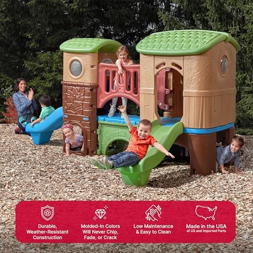 Step2 Clubhouse Climber Playset for Kids, Jungle Gym with Elevated Playhouse, Outdoor Backyard Playground Set, Two Toddler Slides