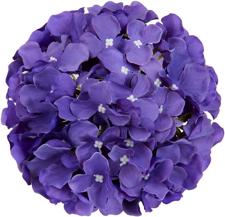 Silk Hydrangea Heads Artificial Flowers Heads with Stems for Home Wedding Decor,Pack of 10 (White)