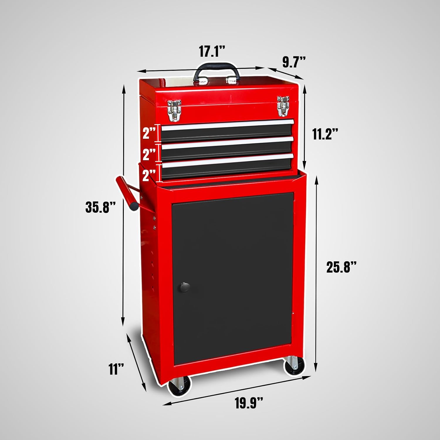 Road DAWG ATBT1204D-Red Torin Rolling Garage Workshop Tool Organizer: Detachable 4 Drawer Tool Chest with Large Storage Cabinet and Adjustable Shelf