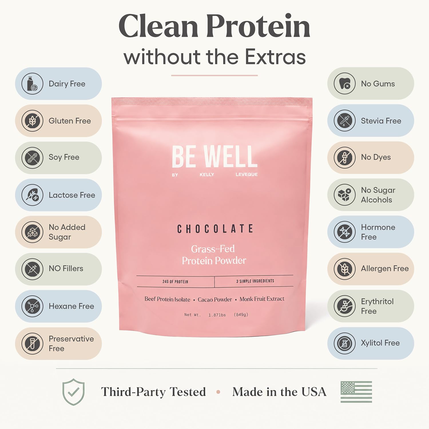 Be Well by Kelly Grass Finished Beef Protein Powder Vanilla Flavor