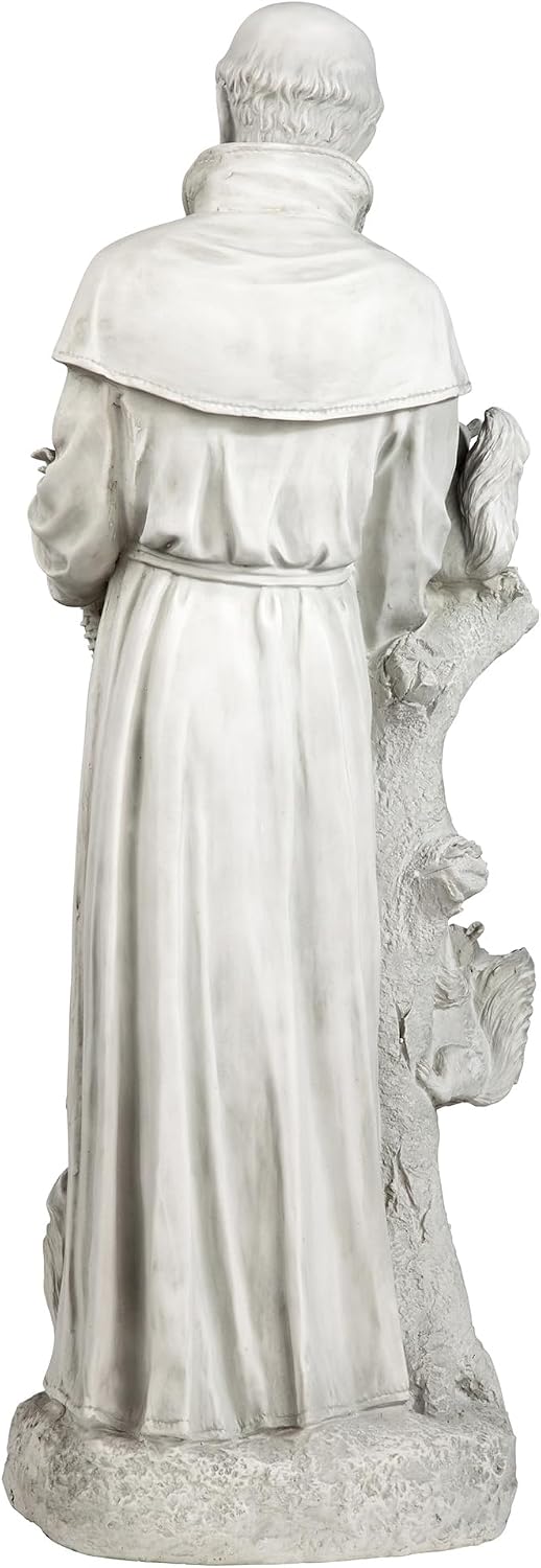 Design Toscano Francis of Assisi Blessing Religious Garden Decor Statue with Bird Bath Feeder, 19 inches Tall, Cast Stone Resin, Gray Stone Finish