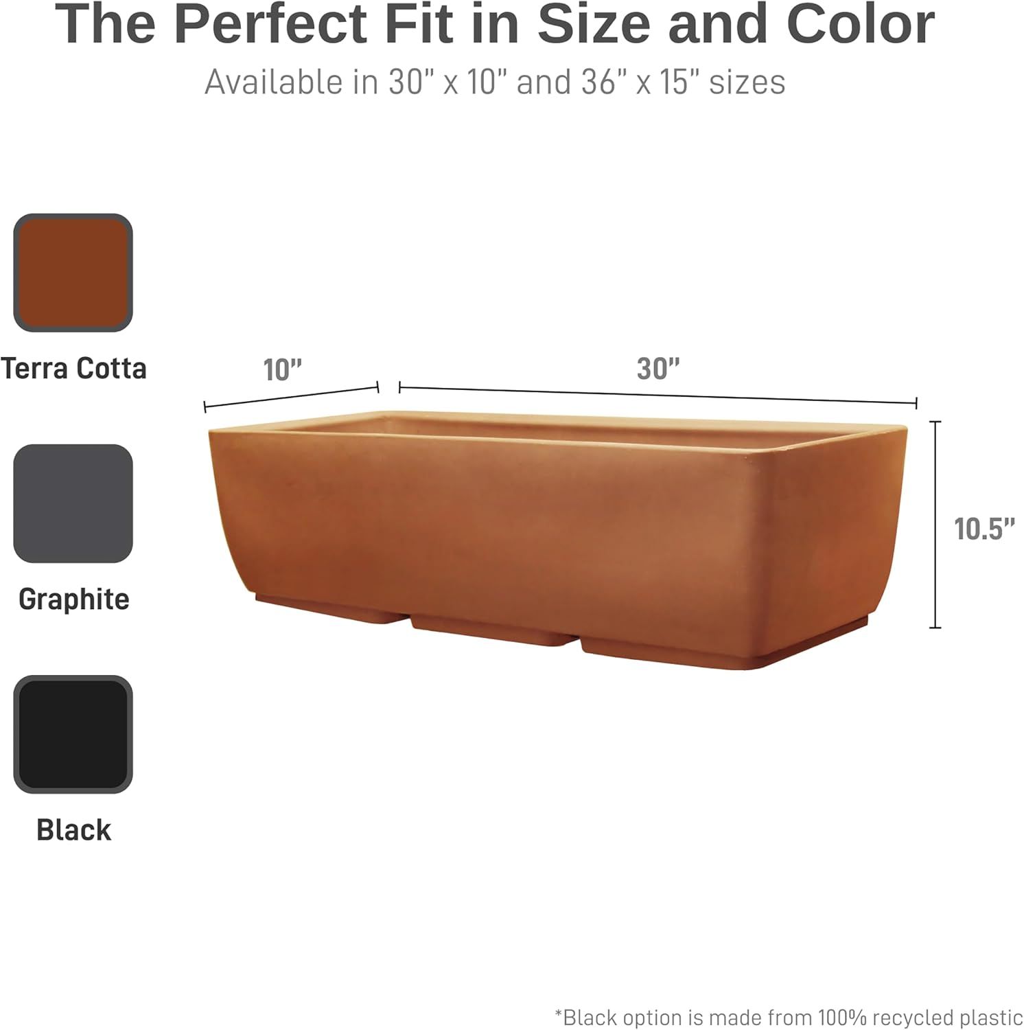 RTS Home Accents 30" Urban Rectangular Garden Planter, Graphite - Stylish, Durable, and Weather-Resistant Planter for Outdoor Gardens, Patios, and Urban Spaces