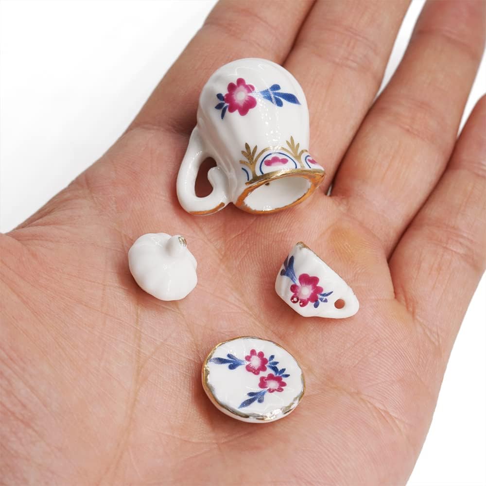 Odoria 1/12 Miniature Porcelain Tea Set 15Pcs Dollhouse Decoration Accessories, Grapes