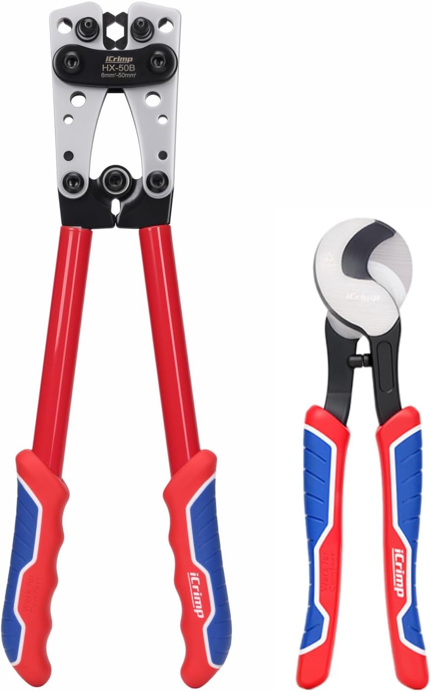 iCrimp Battery Cable Lug Crimping Tool for 8, 6, 4, 2, 1, 1/0 AWG Heavy Duty Wire Lugs, Battery Terminal, Copper Lugs with Wire Shear Cutter