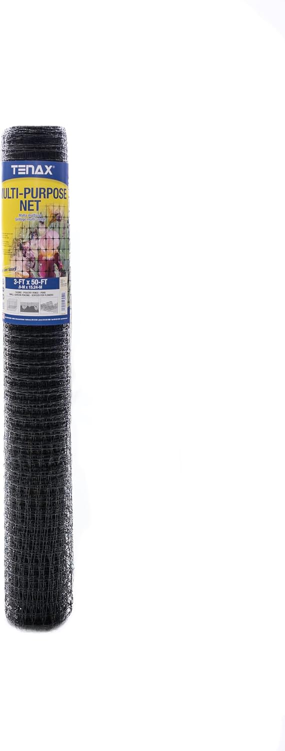 Tenax Multi-Purpose Net - Black Plastic Netting, Versatile Garden Fence - 3' x 50' - Polypropylene