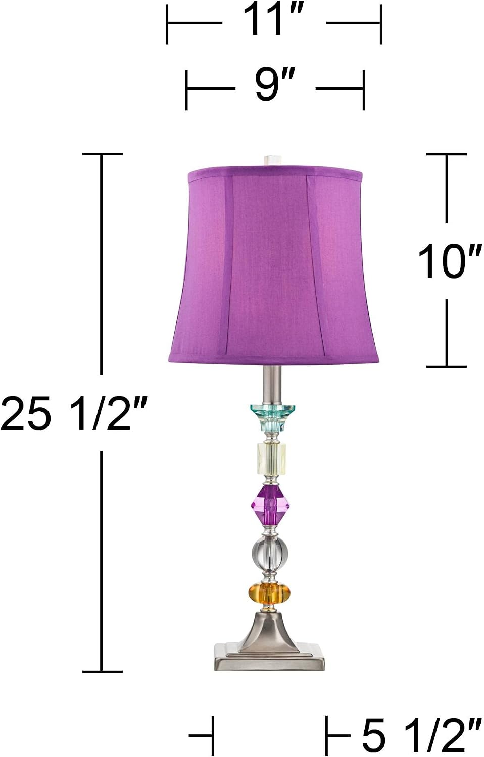 Bohemian 21" High Table Lamp Glass Stacked Traditional Modern Colored | Orchid Pink Chic Multi Kids Girls Living Room Bedroom Bedside House Nightstand Office Home Family Bell Shade