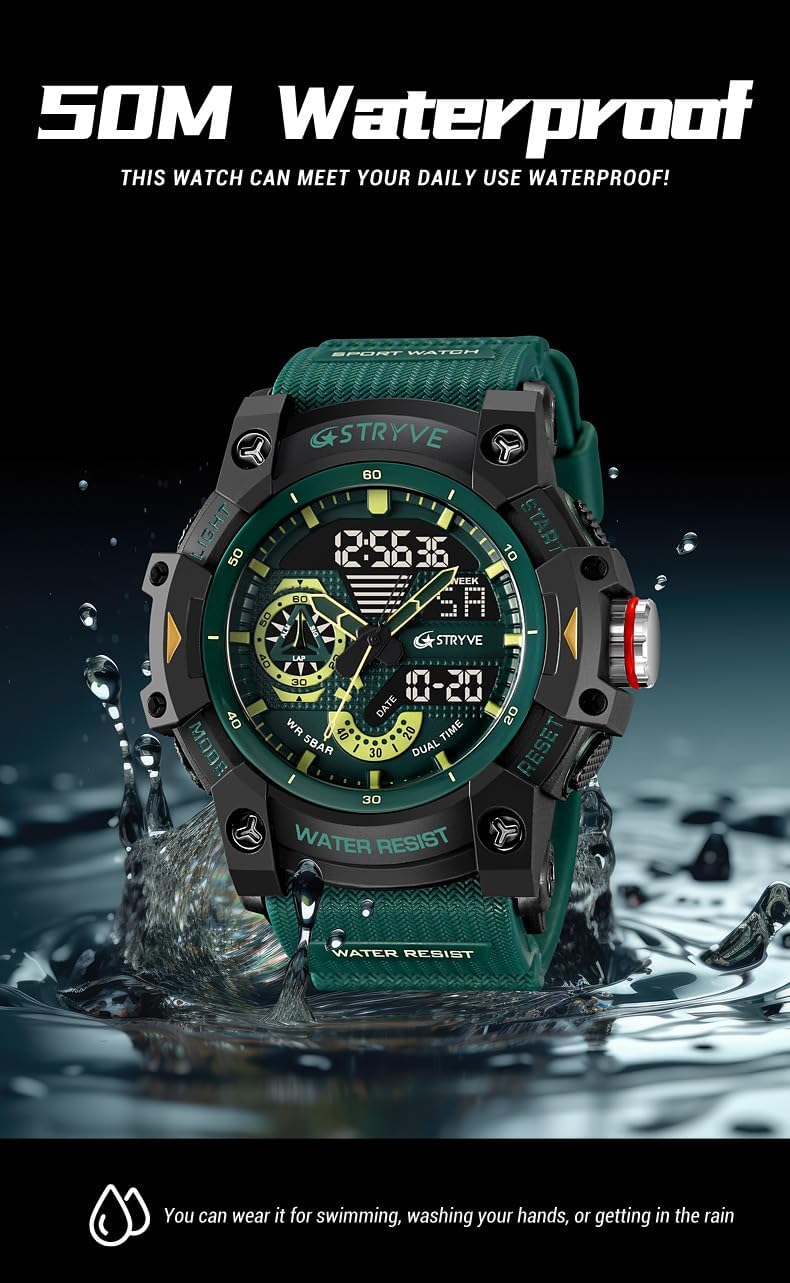 Gosasa Men's Large Face Outdoor Sports Watches Military S-Shock Watch Waterproof, Backlight, Alarm, Stopwatch Features - Rugged Wristwatch for Training, Hiking, and Adventure