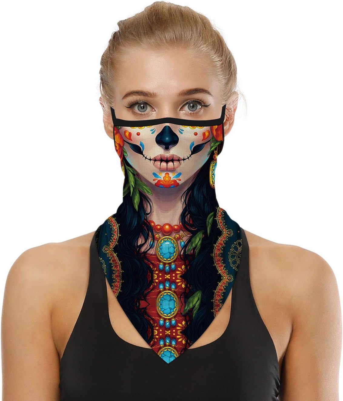 YAYOUREL Neck Gaiter Face Mask Bandanas for Men Women UV Face Scarf Cover Ear Loop Hole Facemask for Fishing Running Cycling