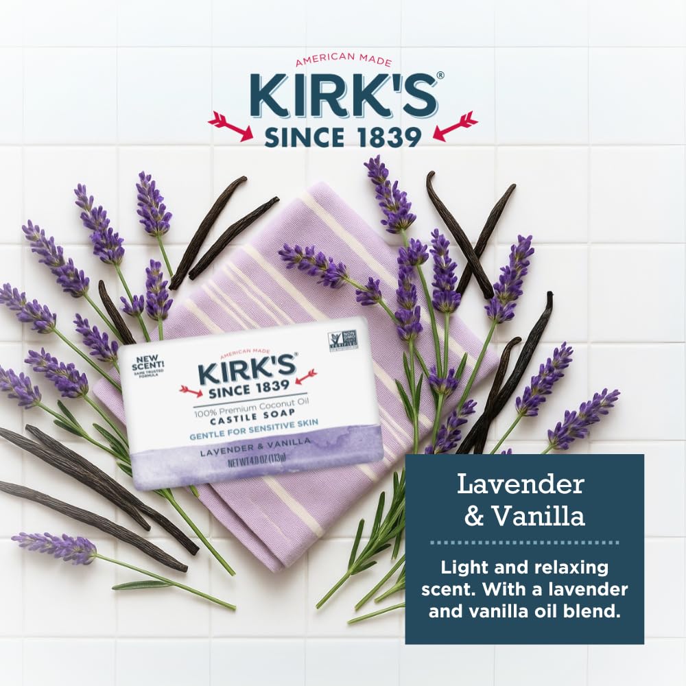 Kirk's Castile Bar Soap, Aloe Vera - Clinically Tested, Safe for Sensitive Skin with Coconut Oil, Vegan and Non-GMO - 4 oz Bars, 6 Pack