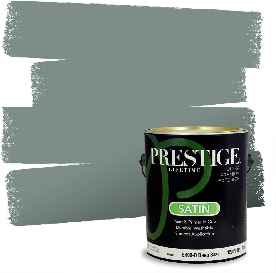PRESTIGE Paints Exterior Paint and Primer In One, 1-Gallon, Satin, Comparable Match of Sherwin Williams* Tricorn Black*