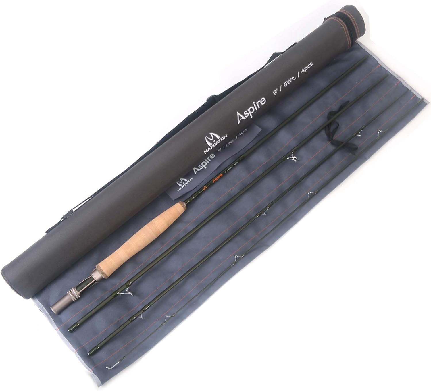 M MAXIMUMCATCH Aspire - Fly Fishing Rod 40T Carbon Fiber, Anodized Reel Seat, 9FT 4-Piece, 5/6/8 wt