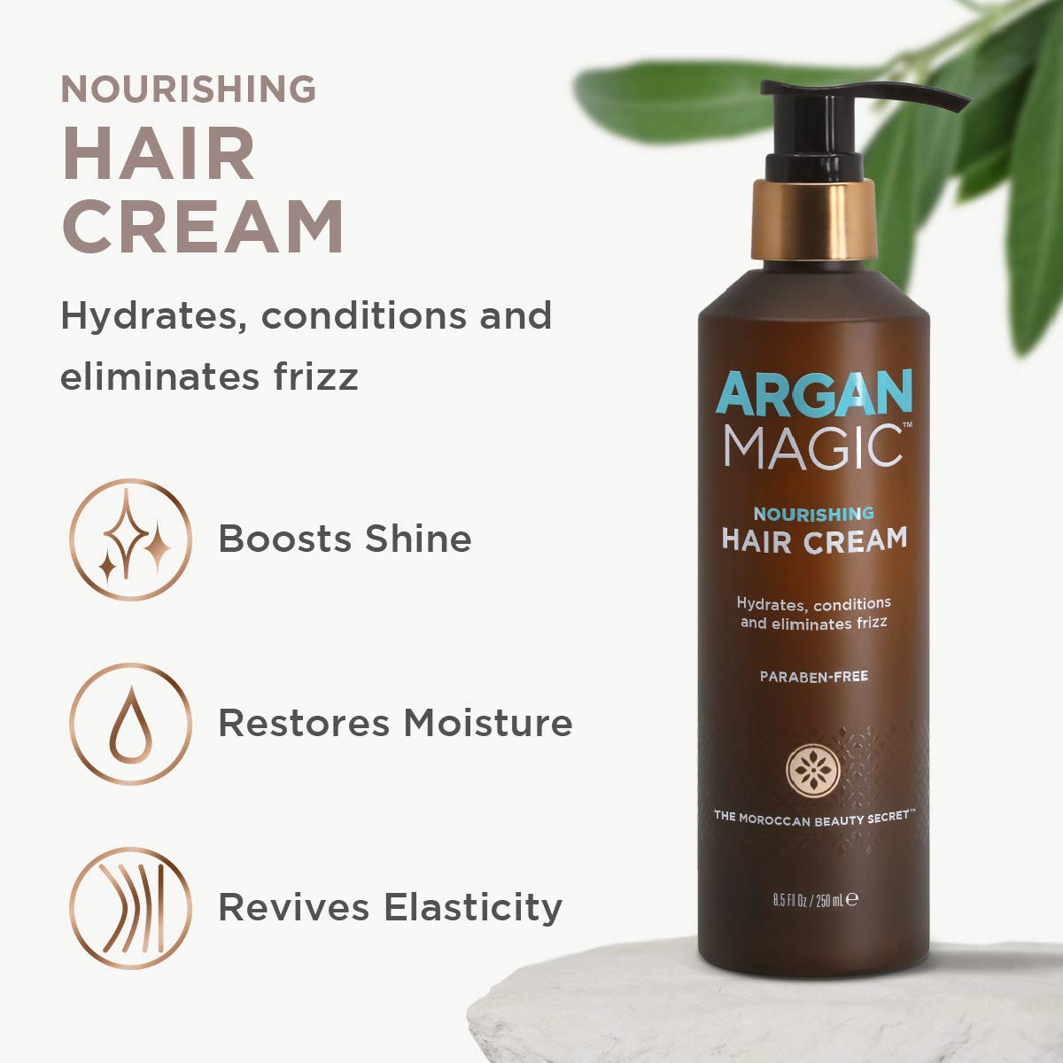 Argan Magic Nourishing Hair Cream - Hydrates, Conditions, and Eliminates Frizz for All Hair Types | Seals in Shine | Paraben Free, (8.5 oz)