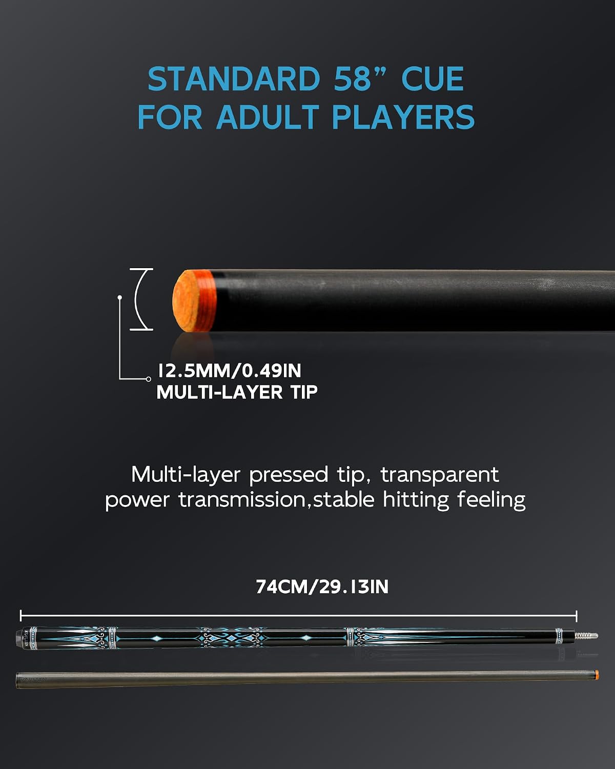 KONLLEN Carbon Fiber Pool Cue Stick 58-inch Professional Pool Sticks for Adults Full Carbon Technology Low Deflection Pool Cue Billiard Cues with 12.5mm Tip (Easy to Control, Pro Taper, Ultra-Smooth)