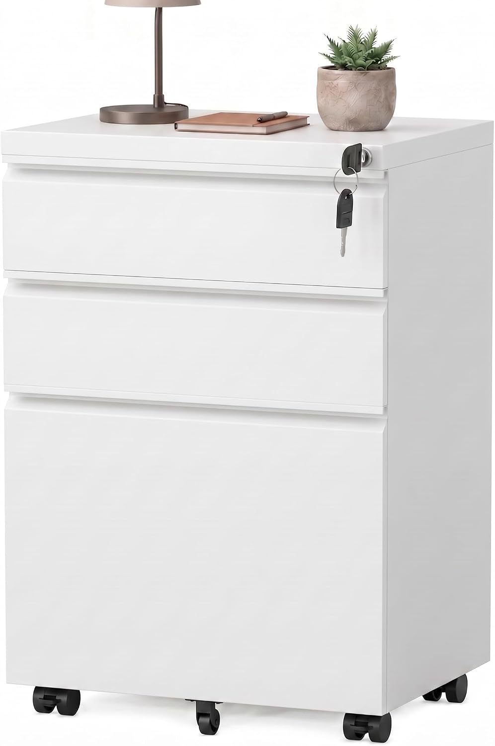 3 Drawer Mobile File Cabinet with Lock, Under Desk Metal Filing Cabinet for Letter/Legal/A4 Size, Fully Assembled Except Casters, Rolling Office Organizer for Home Office, Black