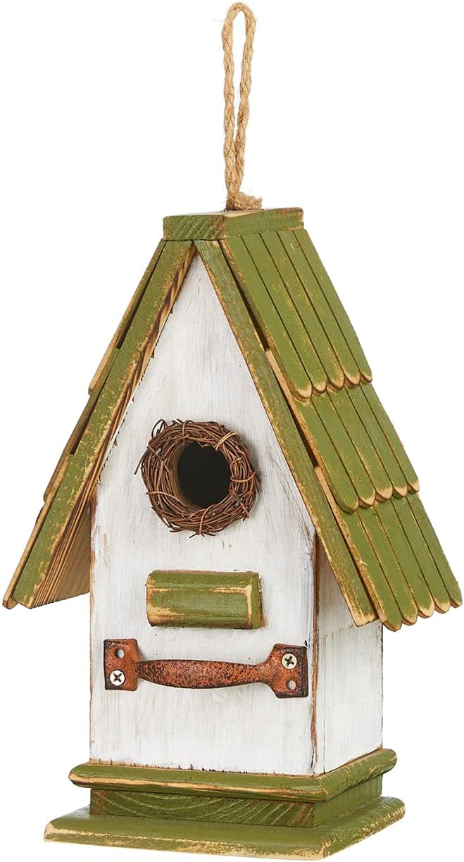 Glitzhome Bird Houses for Outside,10" H Rustic Wooden Bird House Garden Distressed Decorative Birdhouse for Outdoors, Hanging Birdhouse for Bluebird Hummingbird Wren Finch Cardinals Cedar
