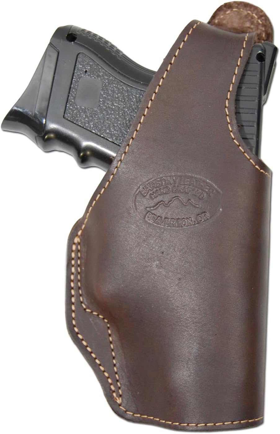 New Barsony Brown Leather OWB Belt Clip Holster for Compact, Sub Compact 9mm 40 45