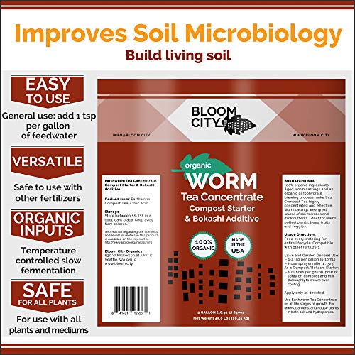 Organic Earthworm Tea Concentrate, Soil Microbe Booster, 1 Gal | For Compost & Plants, Improves Soil Health, Bokashi Bran Booster, Supports Nutrient Uptake, Easy Dilution Ratio