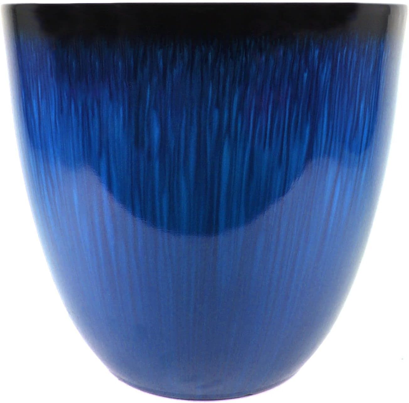 (EPR15-204) Large Egg Shaped Planter - Modern Indoor & Outdoor Decorative Flower Pot/Box (15 Inch, Blue Flower)