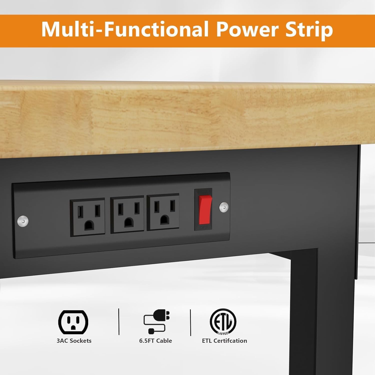 48" Heavy Duty Work Bench with Drawers, Adjustable Height Workbench with Wheels, 2000 LBS Capacity Work Table with Power Outlets for Garage, Workshop, Office, Home