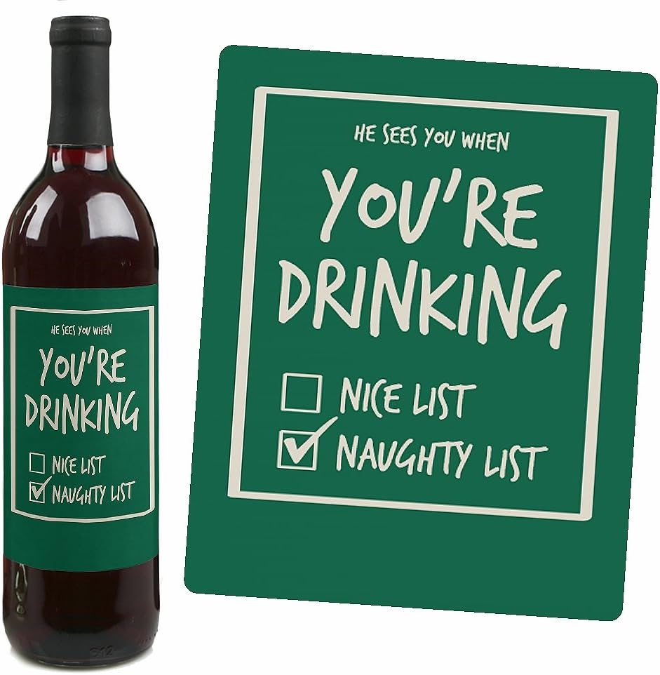 Big Dot of Happiness Ugly Sweater - Holiday and Christmas Wine Bottle Label Stickers - Set of 4