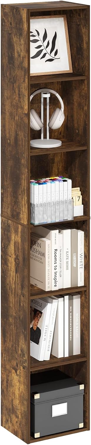 Furinno LUDER Book Shelf, 6-Tier Tall Modern Bookshelf, Bookcase with Open Shelves, 9.3 x 12 x 71, for Living Room, Bedroom, Home Office, White