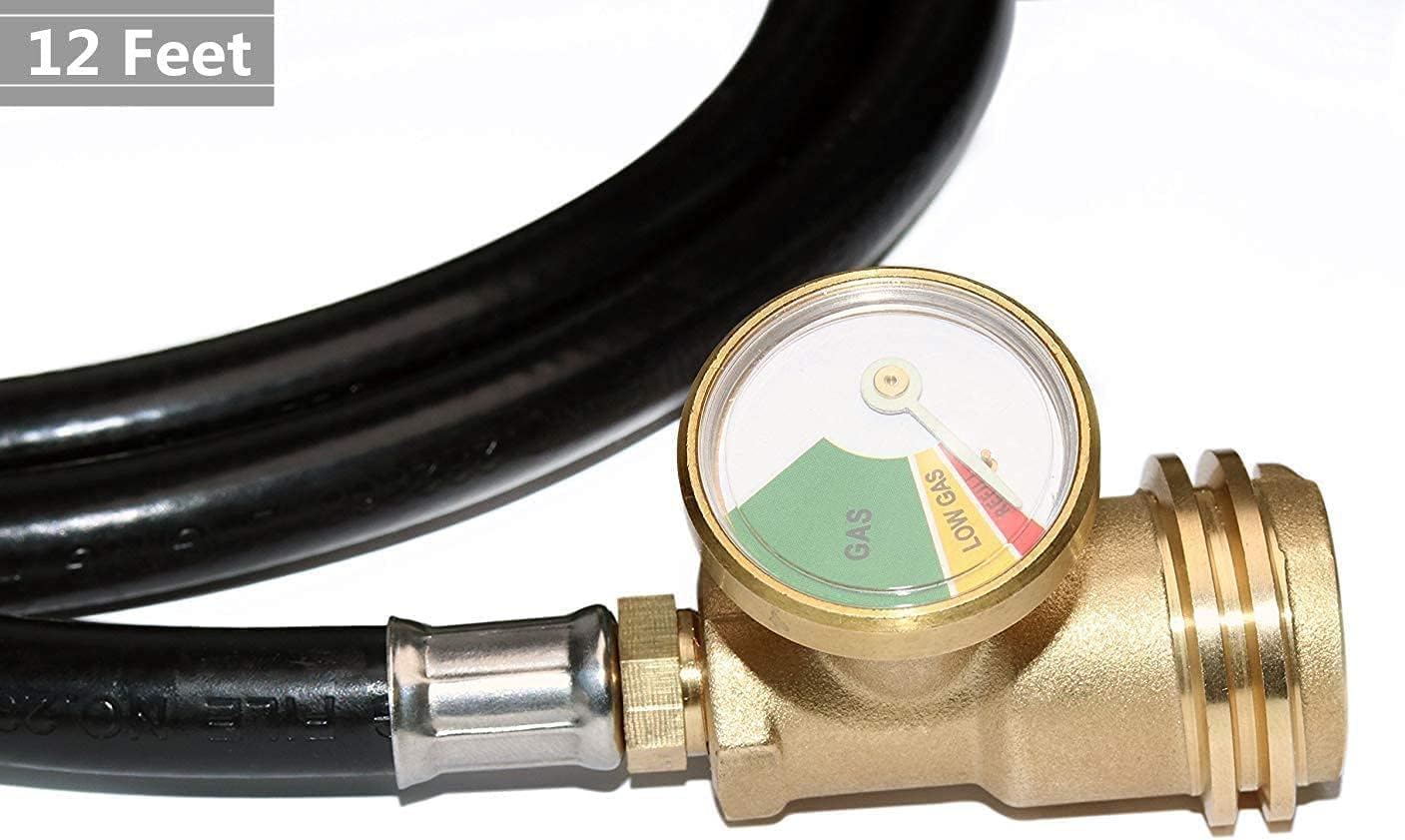 12 Feet Propane Hose Extension with Gauge and POL to QCC1 Adapter for Grill