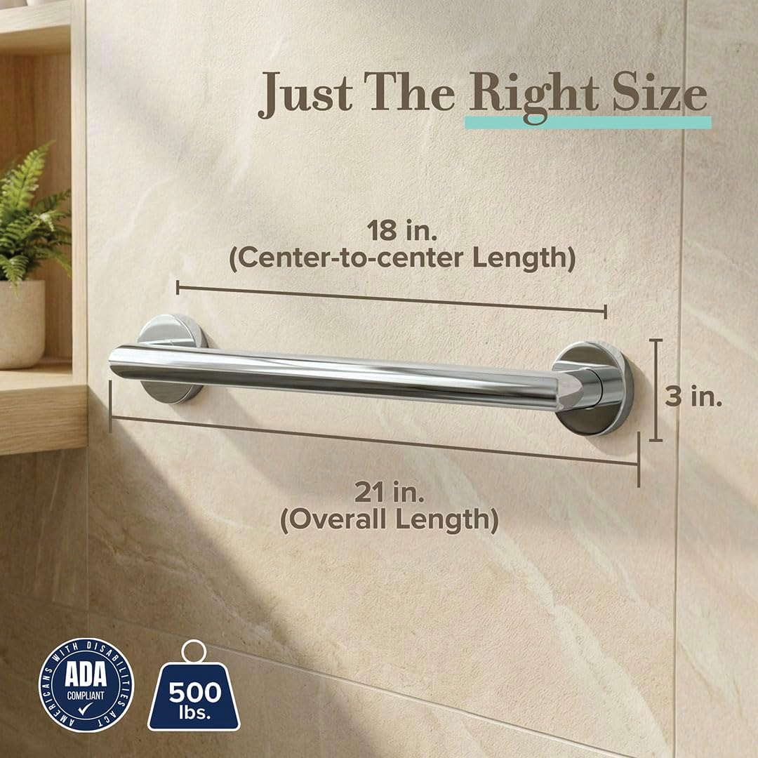 Gatco 970 Glam Shower Grab Bar, 12 Inch, ADA Compliant Stainless Steel, Satin Nickel, Wall Mounted Bathroom Handrail