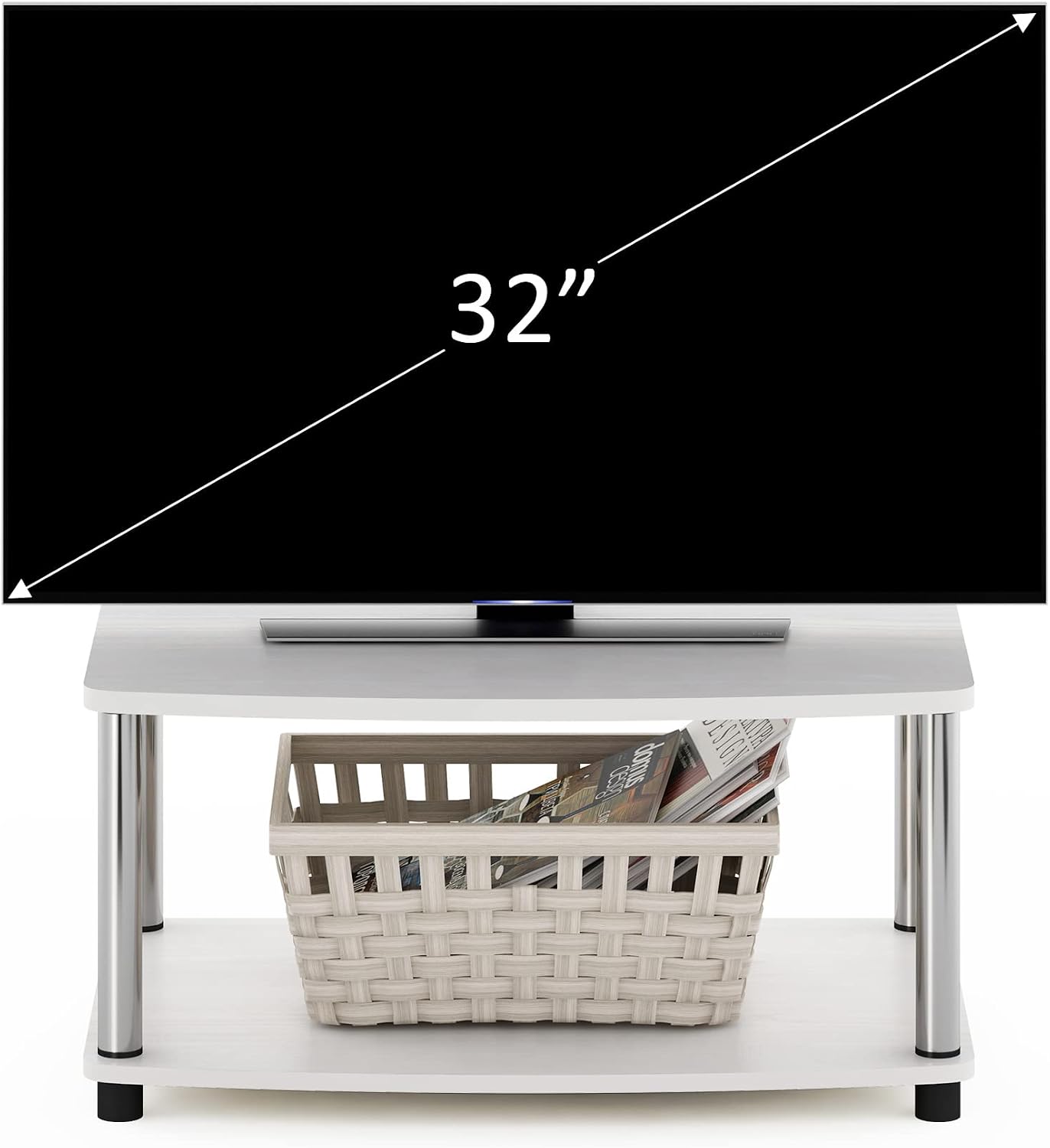 Furinno Turn-N-Tube TV Riser Stand, 2-Tier Small Elevated No Tools TV Stand, TV Console for TV up to 32 inch, 15.8 x 23.8 x 11, for Living Room, Bedroom, French Oak/Black