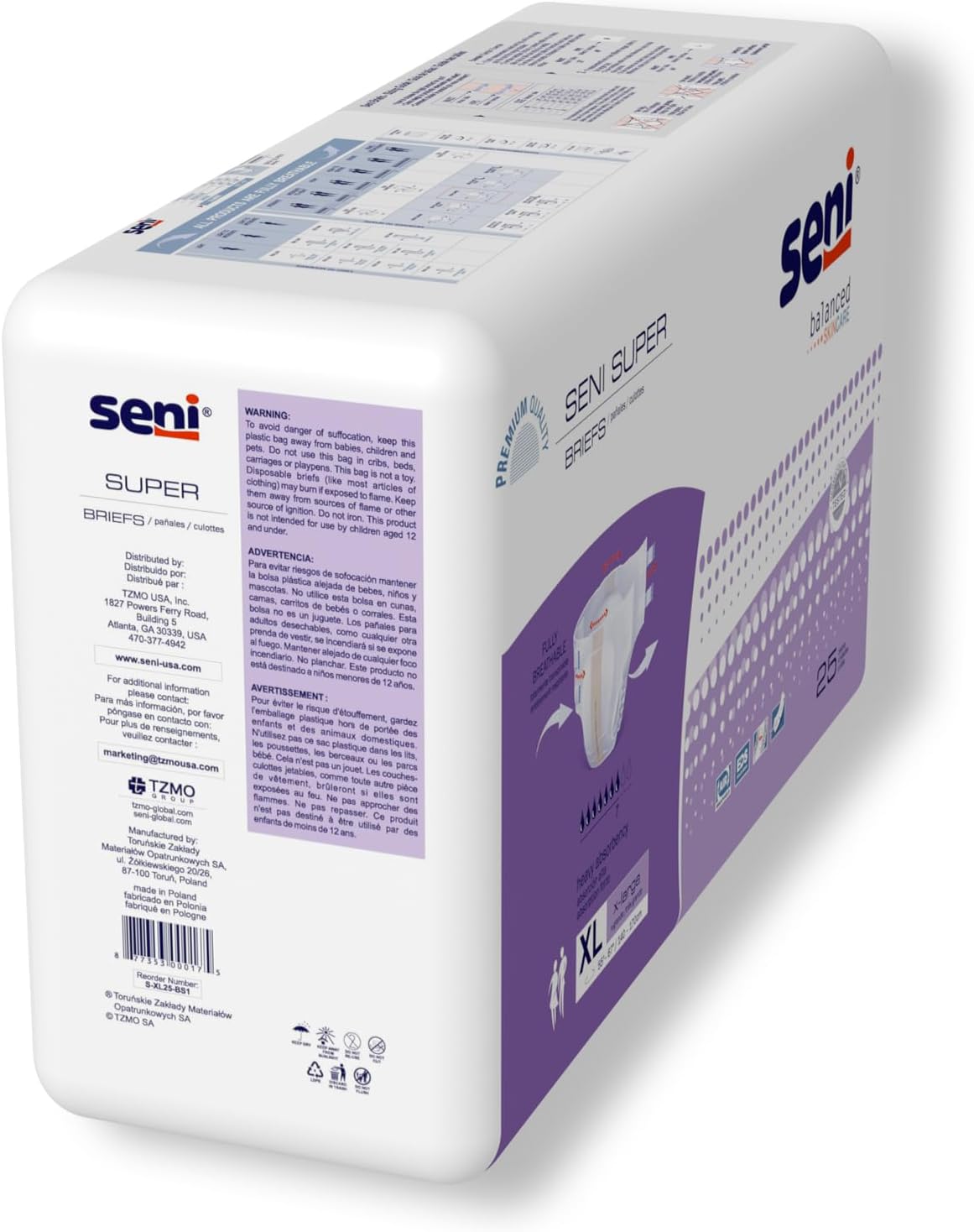 Seni Super Unisex Adult Incontinence Briefs with Tabs, 45-59 in, 75 ct | Breathable, Disposable Brief for Men & Women