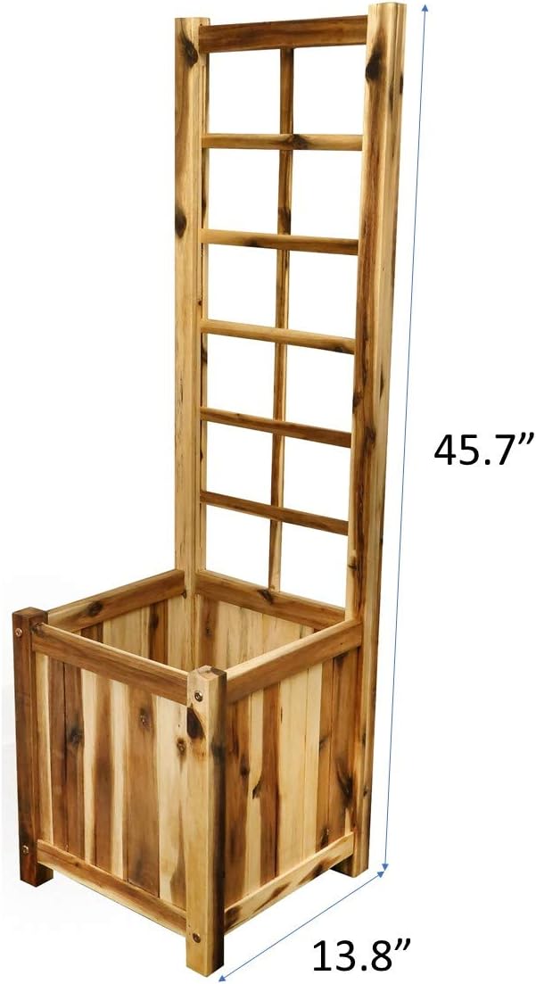 Acacia Wood Trellis Planter Box, with Raised Garden Bed, 45.5" H