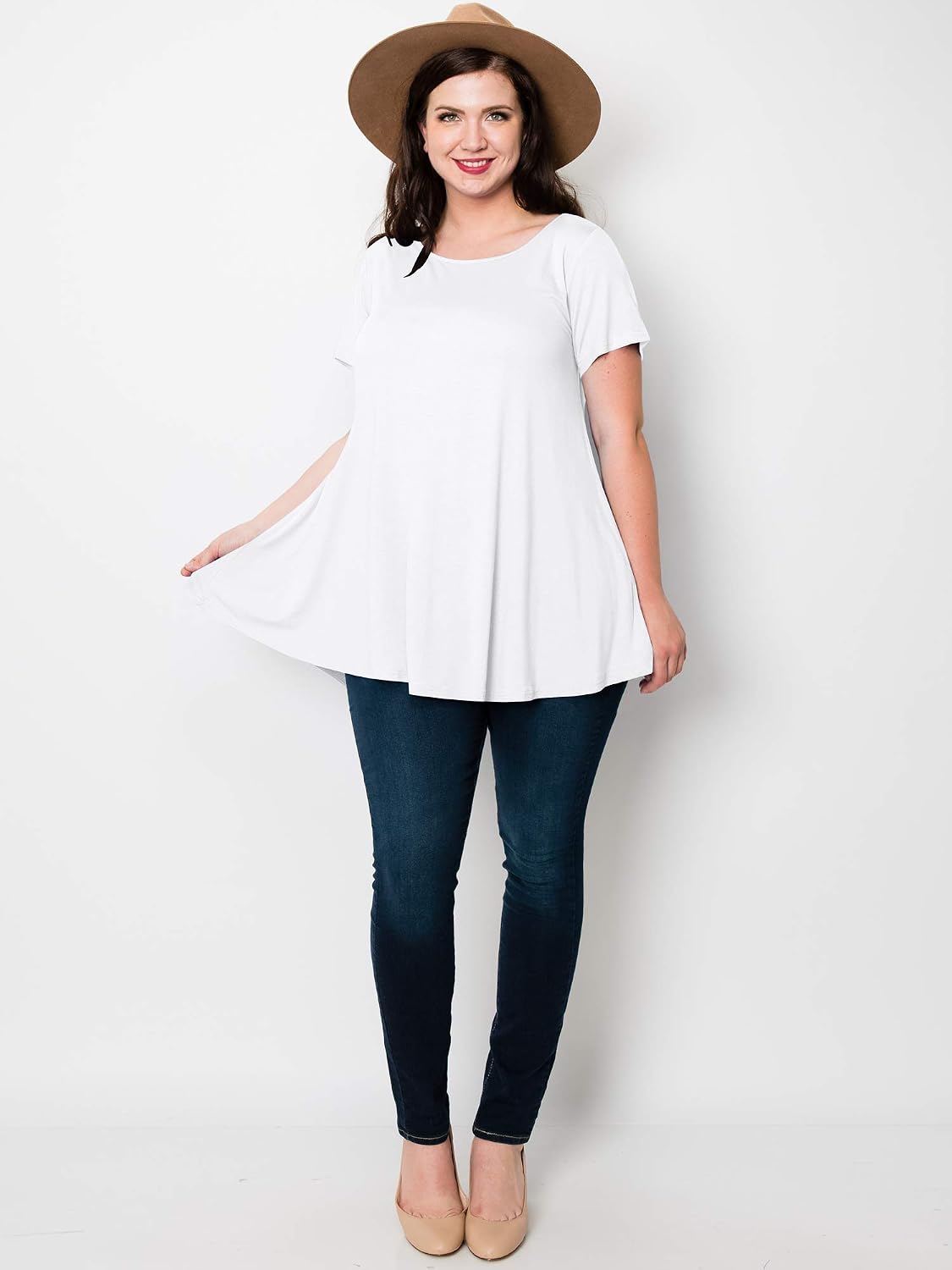 Lock and Love Women Solid Short Sleeve/Sleeveless Tunic for Leggings Swing Tunic Flare Tank Tops S-5XL Plus Size Made in USA