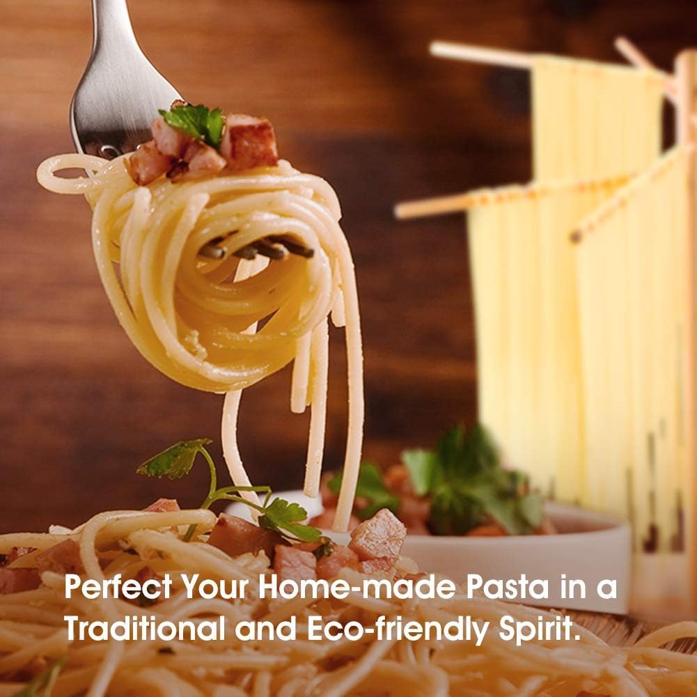 iSiLER Natural Beech Wood Pasta Drying Rack with 8 Branches, Easy to Transfer for Drying Pasta and Spaghetti, Special Suspension Design for Storage