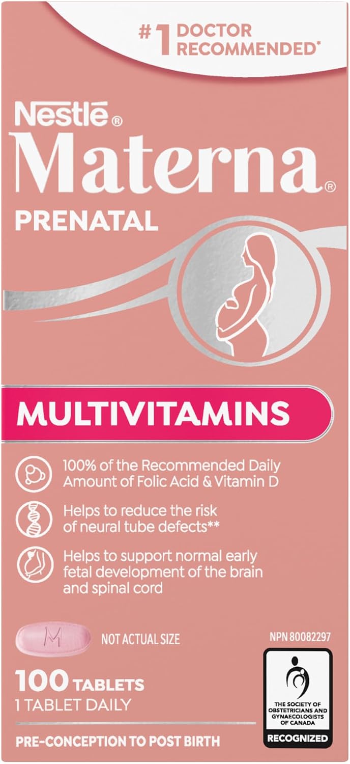 Materna Nestle Prenatal Postpartum Vitamin & Mineral Supplement 100 Tablets | 23 Essential Vitamins and Minerals, 100 Percent RDA Of Folic Acid