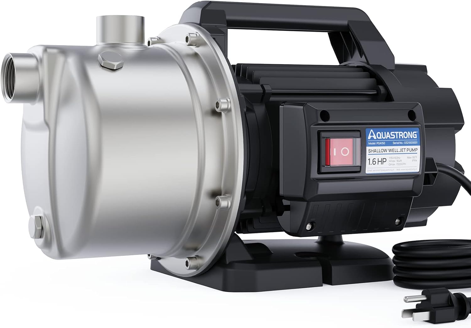 Aquastrong 115V Shallow Well Garden Pump, Stainless Steel, 1320 GPH, Water Transfer Draining Irrigation Sprinkler Pump, for Lawn, Garden