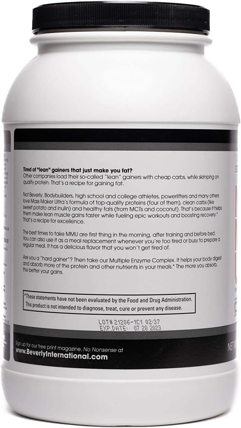Beverly International Mass Maker Ultra, Vanilla, 14 Servings, 3 lb | Build Lean Mass, Milk Protein Isolate, Whey Protein Isolate + Egg, MCT Oil, Clean Carbs, Great Taste